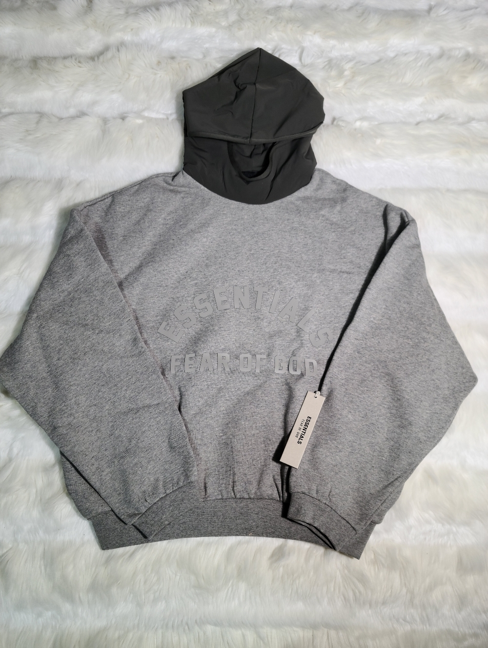 Fear of God Essentials Hoodie Gray Bonded Nylon FLC Dark Oatmeal Men X-Small NEW